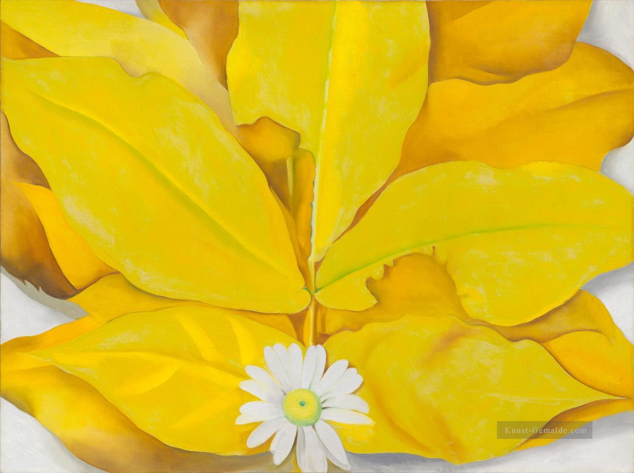 Gelbe Hickory Blätter mit Daisy Georgia Okeeffe amerikanischer Moderne Ölgemälde